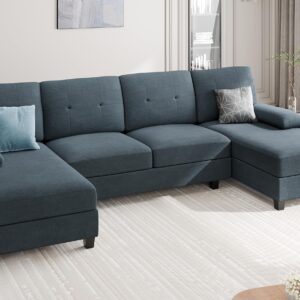 Meilocar Sectional Couches for Living Room, 4 Seat Sofa Set U-Shaped Couch with Wide Chaise, 106in Large Sofa Modern Fabric Couch with Oversized Seats (Grey)