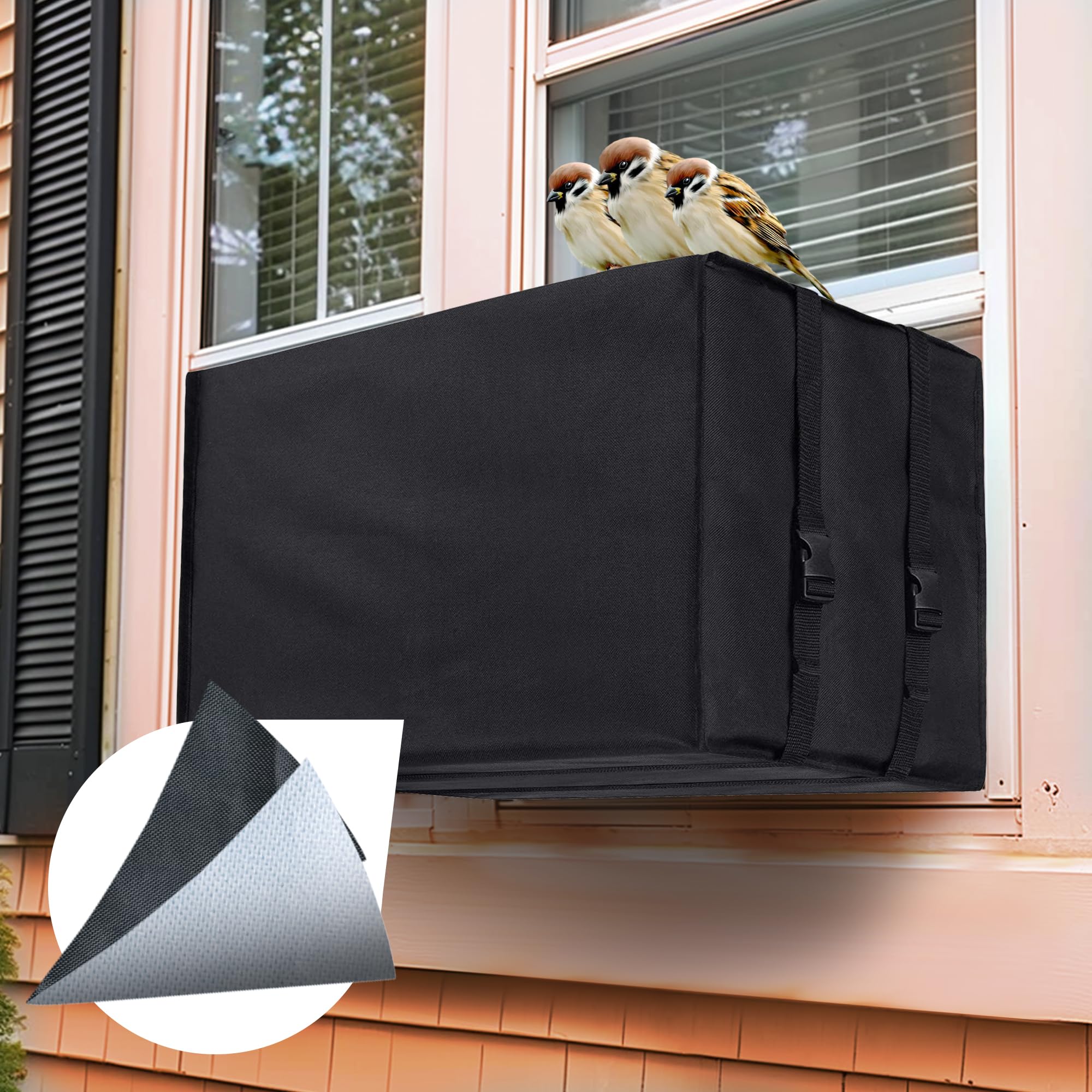 Cestluck Window AC Covers for Outside: Window Air Conditioner Covers for Outside - S Size Black Outdoor AC Covers for Winter - Windproof Snowproof Waterproof for Bedroom Living Room