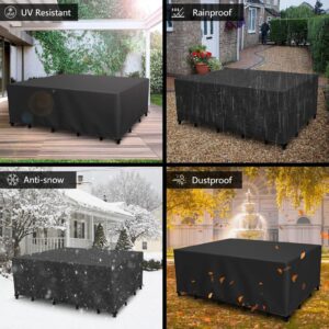 HSJFS Patio Furniture Covers Waterproof 121x96x35inch/308x245x90cm Outdoor Furniture Covers Rip-Proof for Patio Furniture Set Table and Chairs, Windproof and Fade Resistant Outdoor Sectional Cover