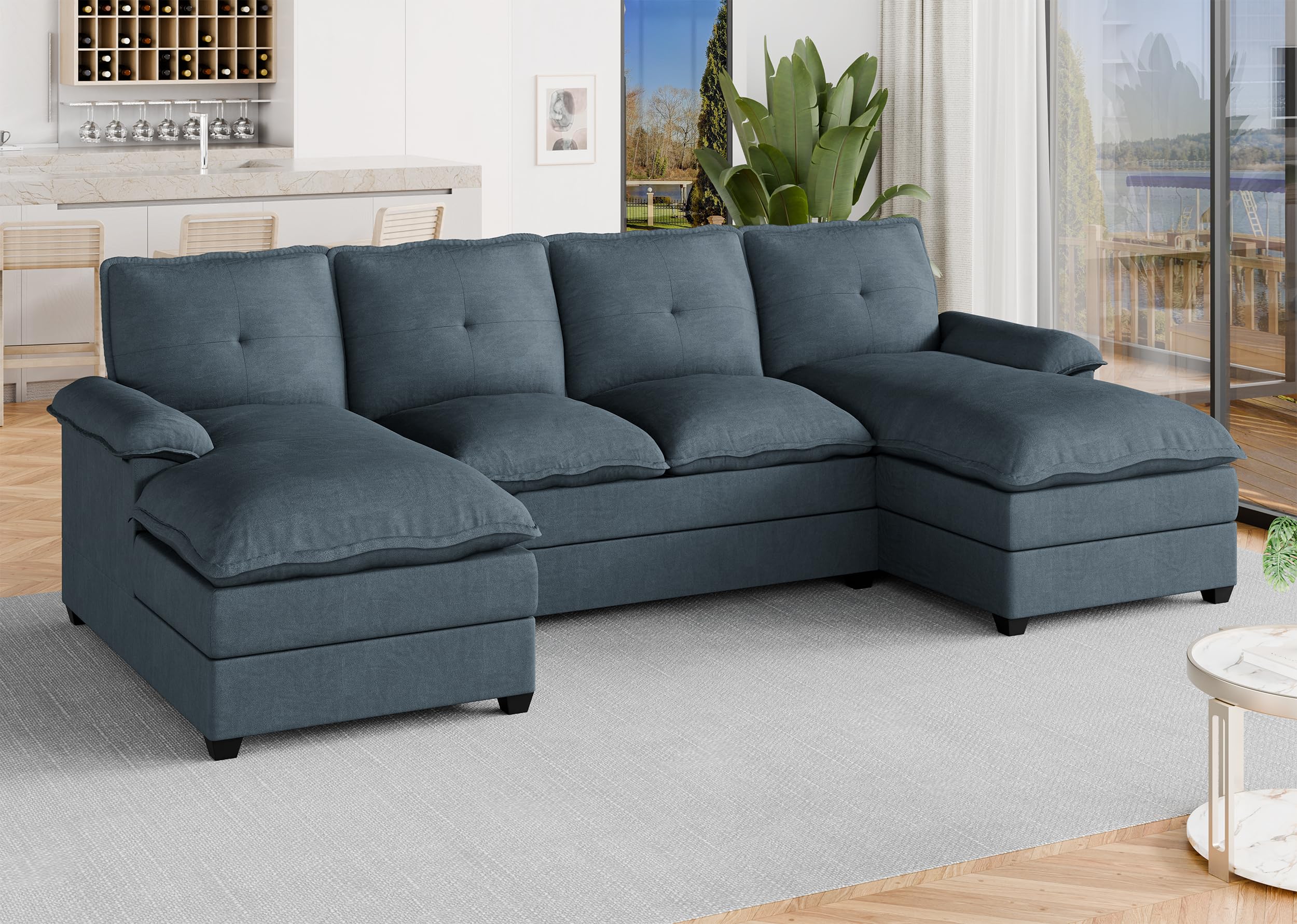 Meilocar Sectional Couches for Living Room, U Shaped Couch 110in Sectional Sofa, 4 Seat Large Sofa with Wide Chaise Lounge and Double Seating Cushions, Cloud Couch for Living Room (Grey)