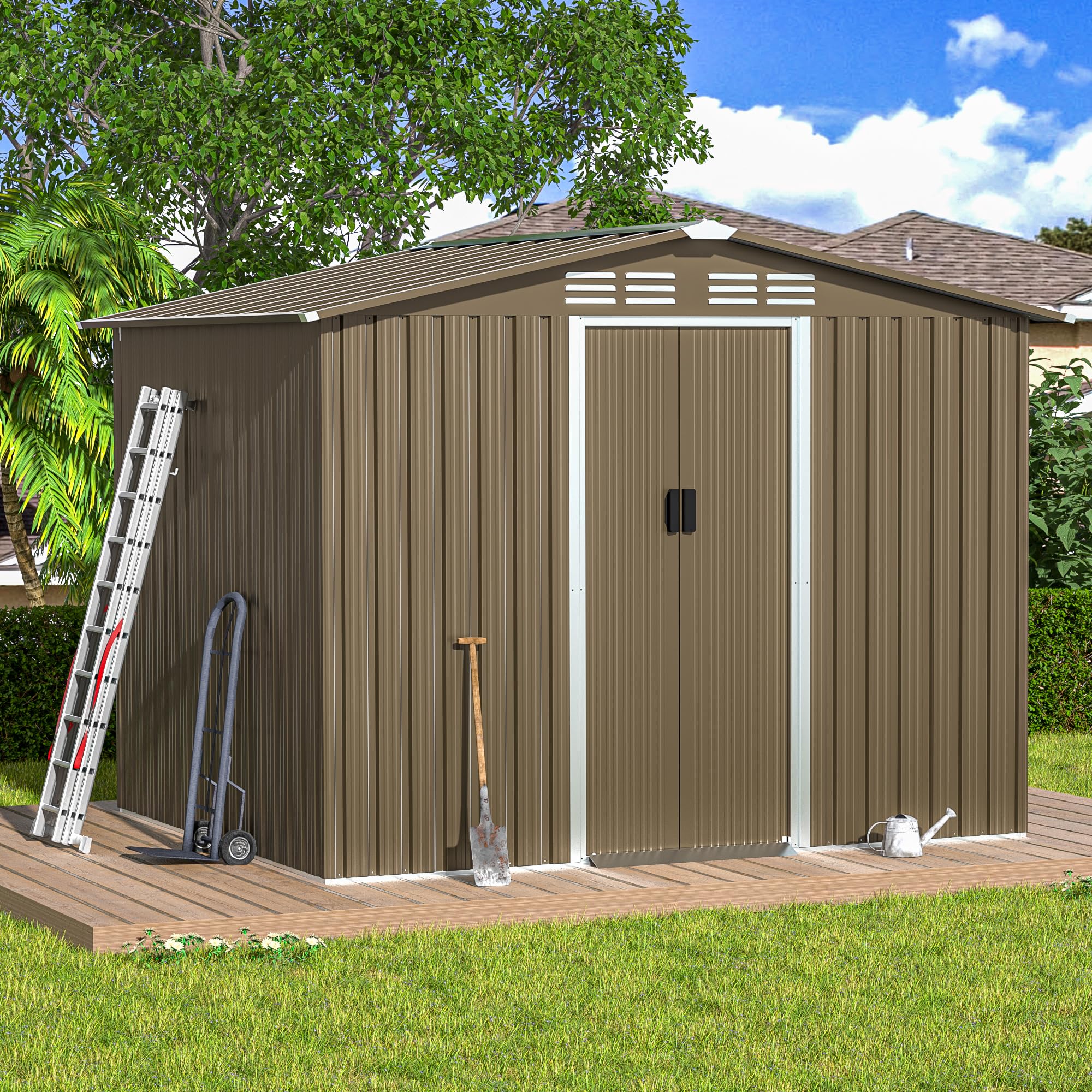 Rwnnad 8'X6' Outdoor Metal Storage Shed Waterproof, Shed Storage House with Double Doorknobs and Air Vents Waterproof Sheds Cabinet for Patio and Outside