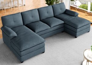 meilocar sectional couches for living room, u shaped couch 110in sectional sofa, 4 seat large sofa with wide chaise lounge and double seating cushions, cloud couch for living room (grey)