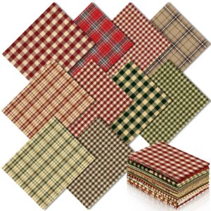 hahafelt 10 pcs vintage christmas quilting fabric 18 x 22 inch plaid homespun cotton fabric jelly fabric squares lattice rustic precut santa claus fabric strips for xmas craft sewing diy