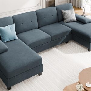 Meilocar Sectional Couches for Living Room, 4 Seat Sofa Set U-Shaped Couch with Wide Chaise, 106in Large Sofa Modern Fabric Couch with Oversized Seats (Grey)