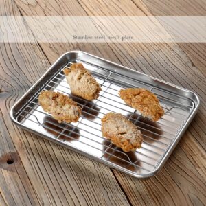 Roasting Pan Stainless steel Pans for Oven,Toaster Oven Tray Pans with cooling rack,Baking Sheet,Baking Pan Cookie Sheet with Rack,Shallow Edge(1.2inch),Dishwasher Safe (10.4x8x1.2in)