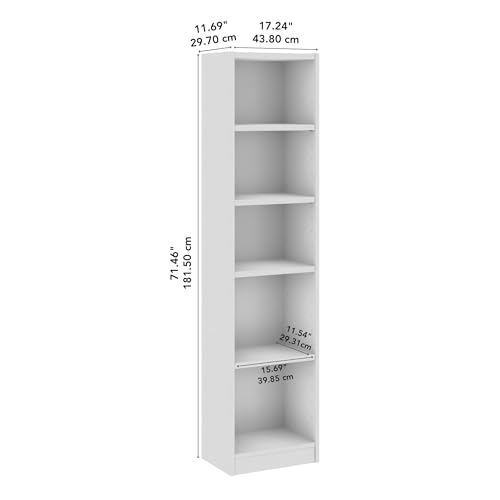 Bush Furniture Universal 17W Narrow 5 Shelf Bookcase in White, Tall Skinny Bookshelf for Home Office Storage or Living Room Organization