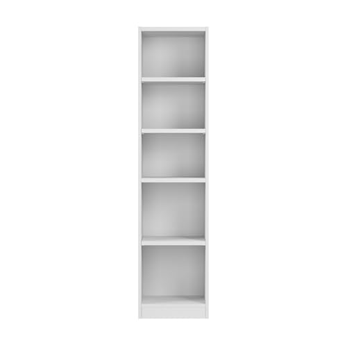 Bush Furniture Universal 17W Narrow 5 Shelf Bookcase in White, Tall Skinny Bookshelf for Home Office Storage or Living Room Organization