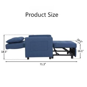 ChicFurnit Sleeper Chair, 3-in-1 Convertible Chair Bed with USB Ports, Pull Out Couch with Side Pocket, Adjustable Single Armchair Sofa Bed for Living Room, Apartments & Studios, Linen Navy