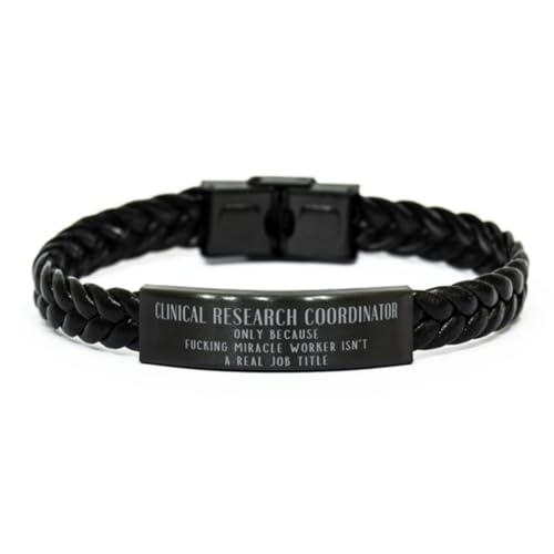 Adjustable Clinical Research Coordinator Definition Braided Leather Bracelet Christmas Idea Gifts for Coworker. Birthday Clinical Research Coordinator Only Because Fucking Miracle Worker Isn't a