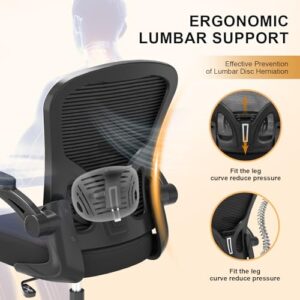 Office Chair, Ergonomic Desk Chairs 330LBS Capacity High Back Mesh Computer Chair with Flip-up Armrests, Comfy Work Chair with Adjustable Lumbar Support, Rolling Swivel Executive Task Chair Black