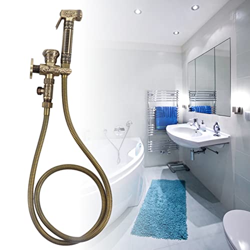 NDNCZDHC Bidet Sprayer G1/2 Female Male Thread Toilet Sprayer with Angle Valve Single Handle 6.6ft Range Antique Copper Bidet Attachment for Toilet