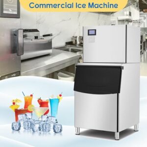 Zstar 560LBS/24H Commercial Ice Maker Machine, Freestanding Large Ice Maker w/ 350LBS Ice Storage, Adjustable Ice Cube, Self-Cleaning, Stainless Steel Industrial ice Machine Commercial for Restaurant