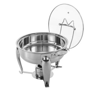 4L Stainless Steel Round Dining Stove, Large Capacity Buffet Server and Warmer Portable Food Warmer with Handle and Lid Rack Drip Tray for Wedding Banquet Picnic Party, Silver