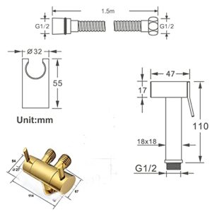 MINJING Cloth Diaper Spray, Handheld Bidet Sprayer for Toilet, 59 Inch Shower Hose, PVD Gold Bidet Faucet Tap,Spray Gun Set with Angle Valve