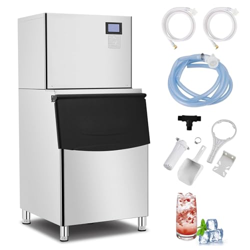 Zstar 560LBS/24H Commercial Ice Maker Machine, Freestanding Large Ice Maker w/ 350LBS Ice Storage, Adjustable Ice Cube, Self-Cleaning, Stainless Steel Industrial ice Machine Commercial for Restaurant