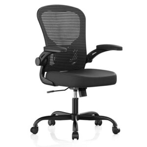 office chair, ergonomic desk chairs 330lbs capacity high back mesh computer chair with flip-up armrests, comfy work chair with adjustable lumbar support, rolling swivel executive task chair black