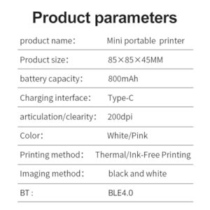 YDuupxe Mini Thermal Printer with BT 4.0 200 DPI Portable Pocket Printer for Photos Labels Notes and Studying Work Home Use Travel (Pink)