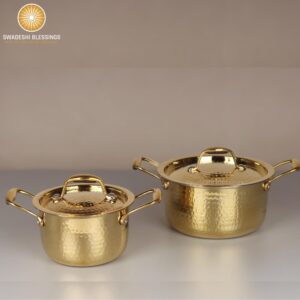 Swadeshi Blessings Exclusive Range Brass Pot for Cooking with Lid/Teflon-Free/Naturally Non-Stick Brass Utensils with Tin Coating (1 Litres)