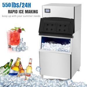 Zstar 560LBS/24H Commercial Ice Maker Machine, Freestanding Large Ice Maker w/ 350LBS Ice Storage, Adjustable Ice Cube, Self-Cleaning, Stainless Steel Industrial ice Machine Commercial for Restaurant