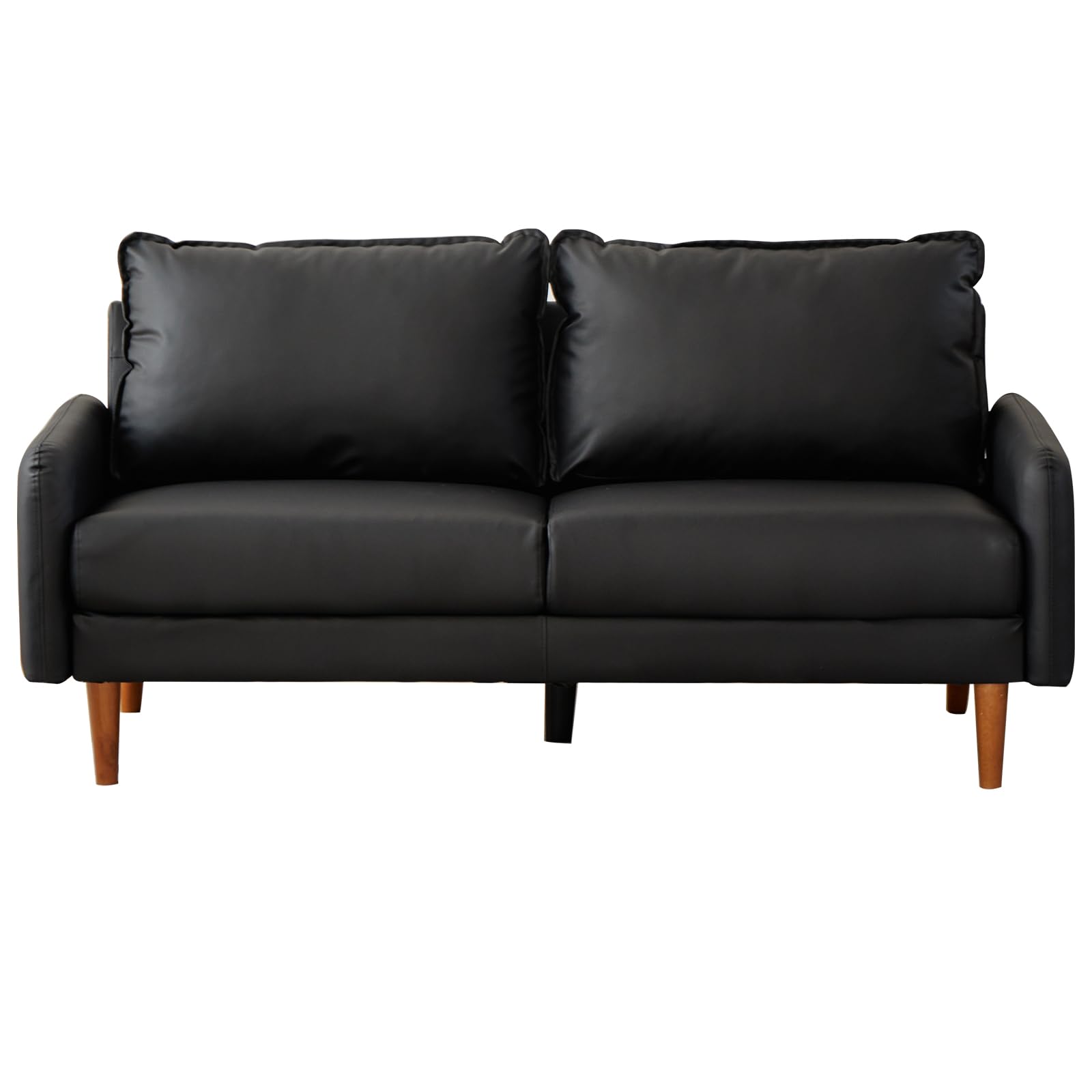 INSTORY Modern Sofa Leather Couch with Wooden Legs for Living Room,Office - Black