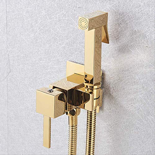 MINJING Bidet Faucet Brass Shower Tap Washer Mixer Cold Hot Water Mixer Crane Square Shower Sprayer Head Tap Toilet Faucets Gold Polish