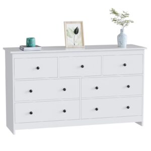 carpetnal white dresser for bedroom, 7 drawer dresser with wide drawer and metal handles, woode dressers & chests of drawers for hallway, entryway.