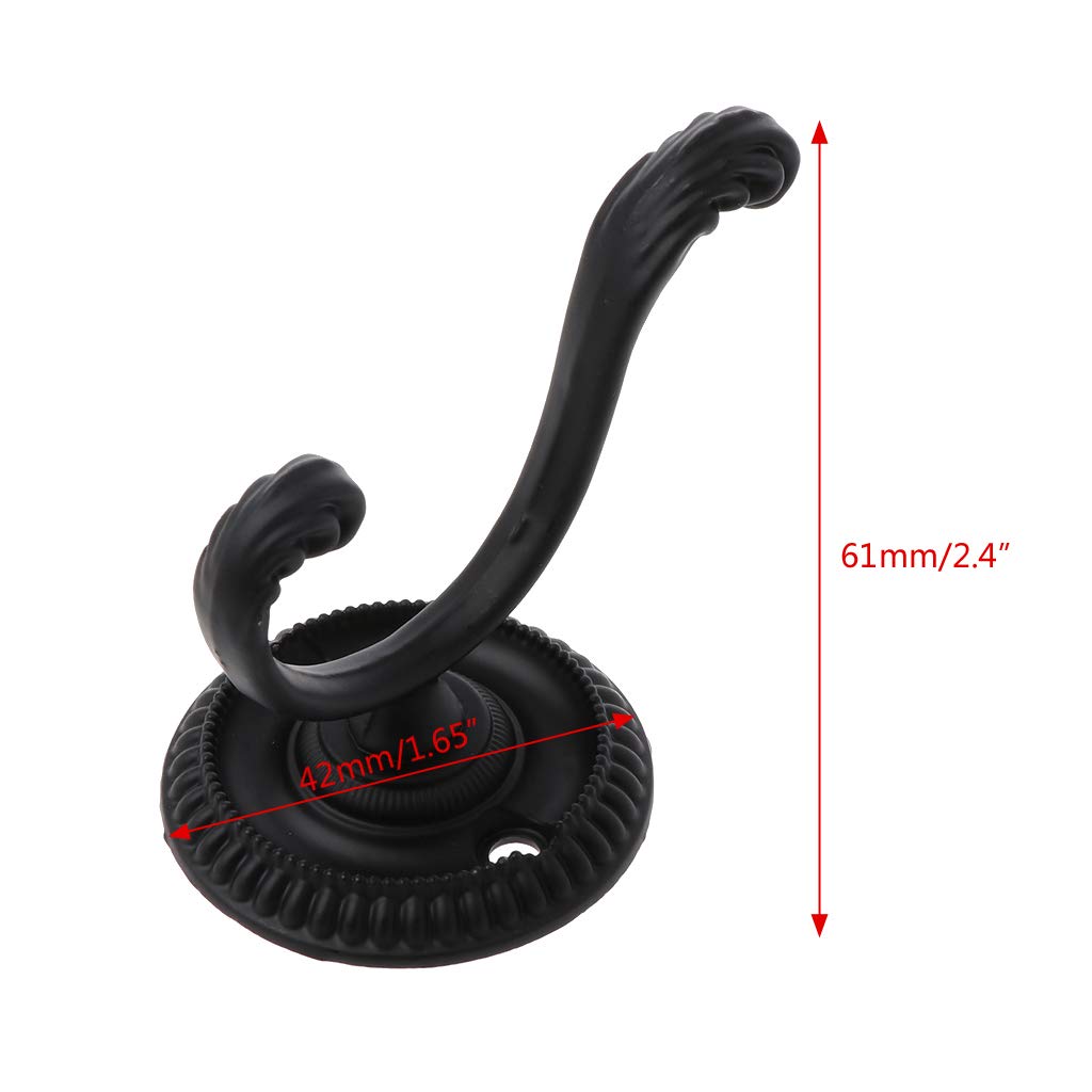 WBANGIAO Heavy Duty Wall Hooks Antique Hanger Sturdy Decorative Coat Racks Alloy Double Hook for Hanging Hats Towels Keys.Black