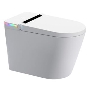 Fefances Smart Toilet with Integrated Bidet Seat - Tankless Design, Auto Lid Open/Close & Flush, Heated Seat for Comfort, Digital Display, Elongated Bowl - Perfect for Modern Bathrooms，White