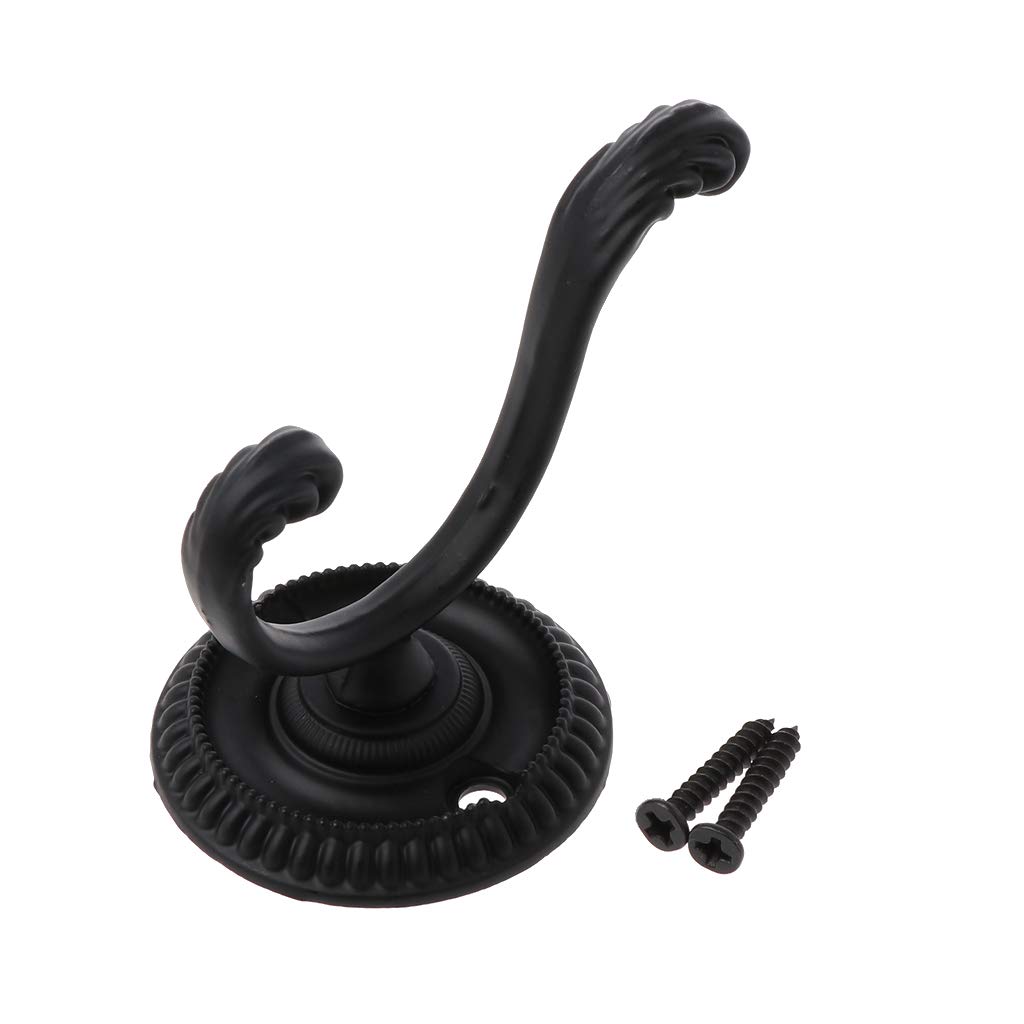 WBANGIAO Heavy Duty Wall Hooks Antique Hanger Sturdy Decorative Coat Racks Alloy Double Hook for Hanging Hats Towels Keys.Black