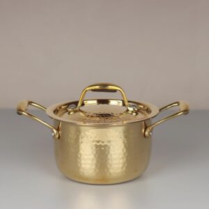 swadeshi blessings exclusive range brass pot for cooking with lid/teflon-free/naturally non-stick brass utensils with tin coating (1 litres)