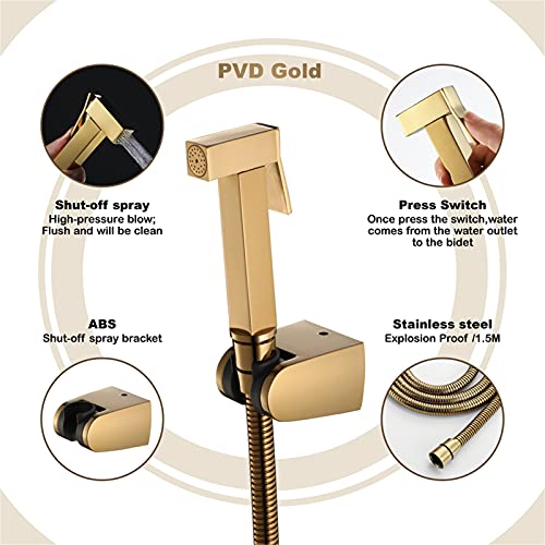 MINJING Cloth Diaper Spray, Handheld Bidet Sprayer for Toilet, 59 Inch Shower Hose, PVD Gold Bidet Faucet Tap,Spray Gun Set with Angle Valve