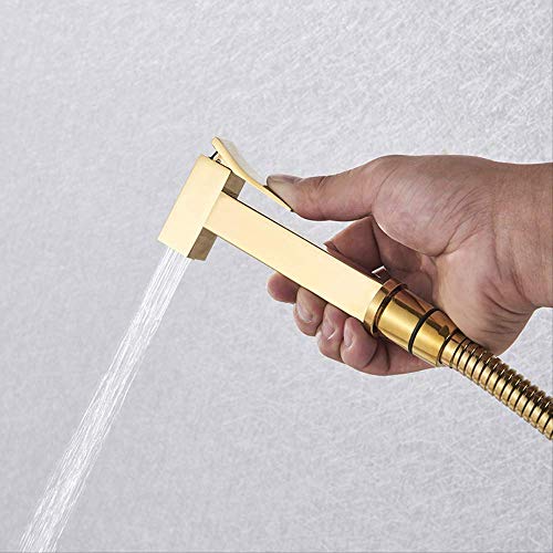 MINJING Bidet Faucet Brass Shower Tap Washer Mixer Cold Hot Water Mixer Crane Square Shower Sprayer Head Tap Toilet Faucets Gold Polish