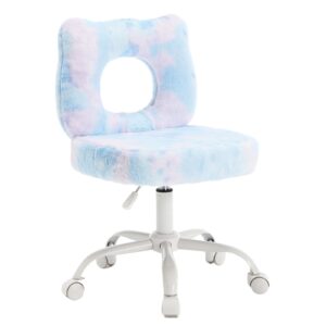 lukealon adjustable kids desk chair with wheels & bear shaped back, faux fur swivel rolling chair for bedroom reading living room, cute computer office chairs for teen children gift, dreamy blue