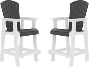 jurmalyn outdoor tall adirondack chairs set of 2, patio bar stool chair with high back, widened arms, all-weather balcony chair for backyard, garden, yard (white & grey)