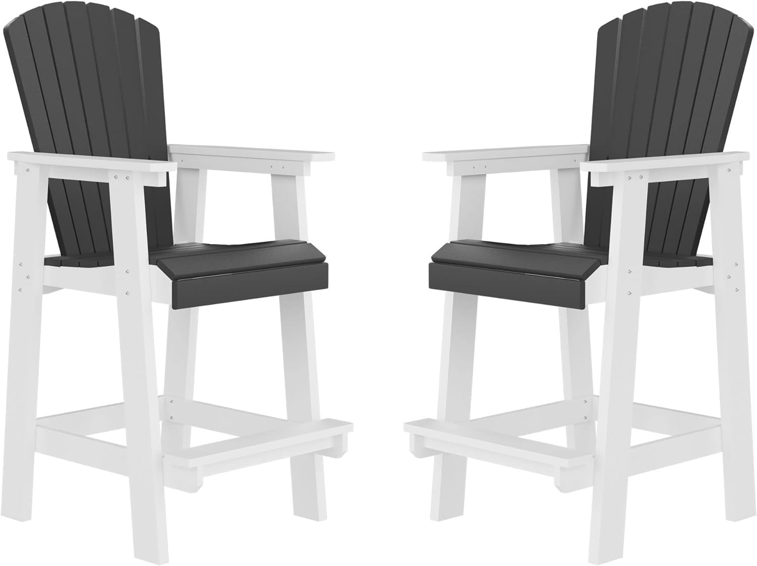 JURMALYN Outdoor Tall Adirondack Chairs Set of 2, Patio Bar Stool Chair with High Back, Widened Arms, All-Weather Balcony Chair for Backyard, Garden, Yard (White & Grey)