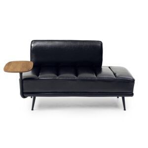 ivoros Small Modern Loveseat Couch Sofa, Leather Upholstered 2-Seat Sofa, Love Seat Furniture with 360-Degree Swivel Tray, Black Metal Leg for Small Space, Living Room, Bedroom, Apartment (Black)