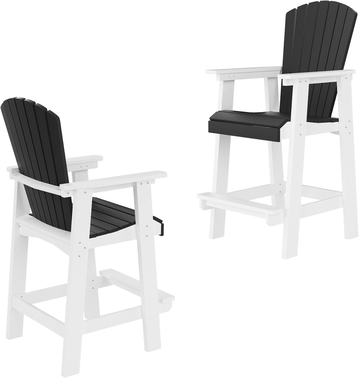 JURMALYN Outdoor Tall Adirondack Chairs Set of 2, Patio Bar Stool Chair with High Back, Widened Arms, All-Weather Balcony Chair for Backyard, Garden, Yard (White & Grey)