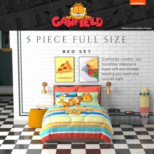 Franco Garfield Kids Bedding Super Soft Cozy Reversible Comforter and Sheet Set, 5 Piece Full Size, (Officially Licensed Product)