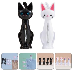 LOGOFUN 8PCS Cartoon Clothes Clips Cat Food Sealing Clamps Cat Style Plastic Clothes Pin for Household Accessories - Black & White