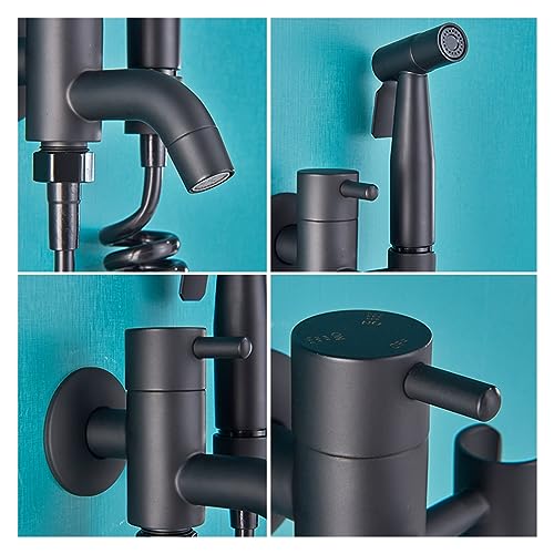 Matte Black Bathroom Bidet Faucet Wall Mount Lavatory Mop Cleaning Faucet Swivel Bath Spout Toilet Bidet Hot and Cold Mixing Faucet