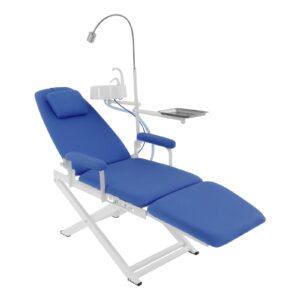 kumoyou portable foldable den tal patient chair, freestanding patient chairs with operating led lamp & tray & waste basin, den tal bed for hospitals clinics (blue)