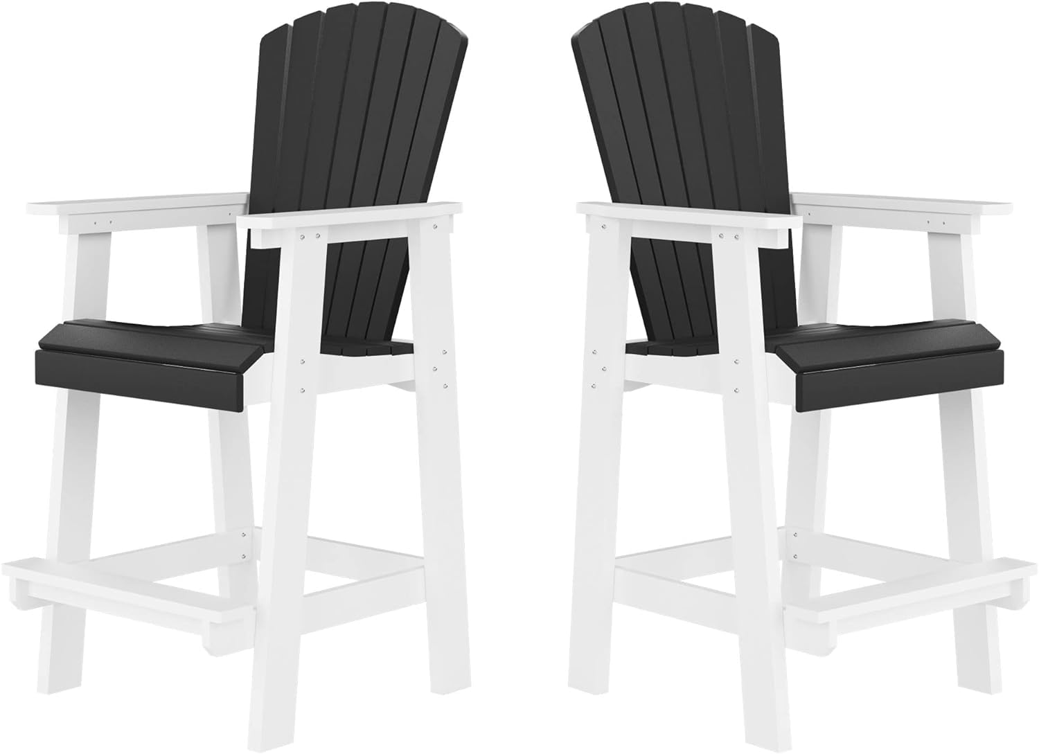 JURMALYN Outdoor Tall Adirondack Chairs Set of 2, Patio Bar Stool Chair with High Back, Widened Arms, All-Weather Balcony Chair for Backyard, Garden, Yard (White & Grey)