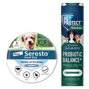 bundle of seresto small dog collar for dogs under 18 lbs. + pet protect probiotic dog supplement oral gel 32g