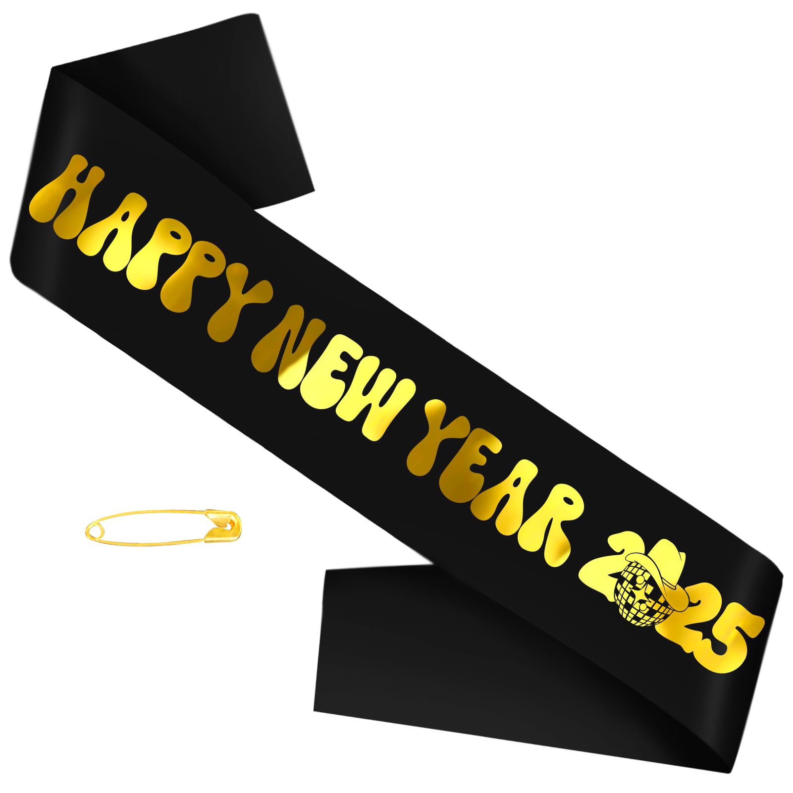 JXYCBZYing Happy New Year 2025 Sash with Gold Foil, Black New Year Sash, Premium Grade Satin Sash, New Years Eve Party Decorations, Ideas, Gifts, Jokes and Favors (Black + Gold)