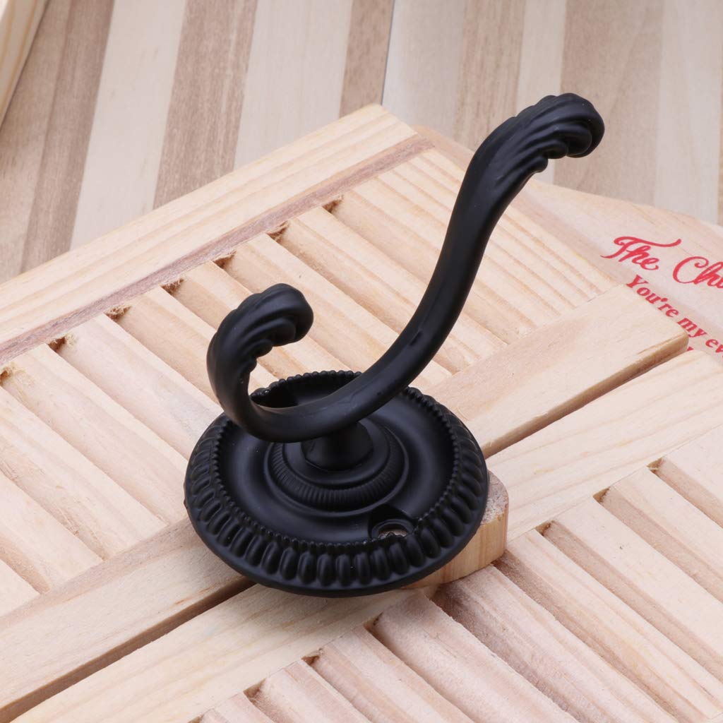 WBANGIAO Heavy Duty Wall Hooks Antique Hanger Sturdy Decorative Coat Racks Alloy Double Hook for Hanging Hats Towels Keys.Black