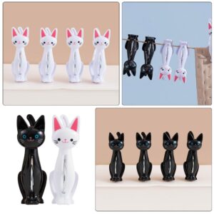 LOGOFUN 8PCS Cartoon Clothes Clips Cat Food Sealing Clamps Cat Style Plastic Clothes Pin for Household Accessories - Black & White