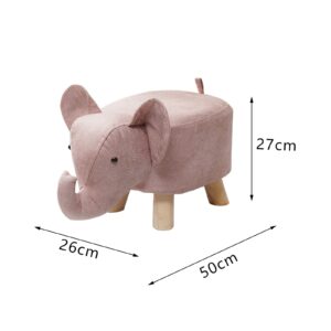 Animal Footstool Elephant Bench, Portable Shoes Changing Cute Storage, Wood Ottoman Stool Sofa Tea Stool for Decor, Bedroom, Living Rooms Indoor, Pink