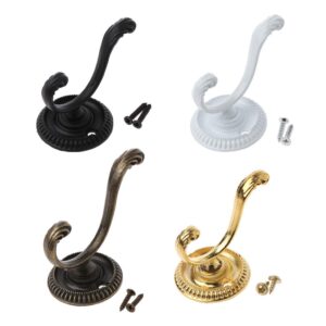 WBANGIAO Heavy Duty Wall Hooks Antique Hanger Sturdy Decorative Coat Racks Alloy Double Hook for Hanging Hats Towels Keys.Black