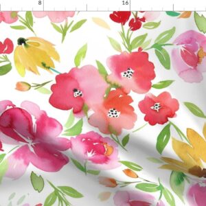 Spoonflower Fabric - Watercolor Floral Red Green Pink Jumbo Large Spring Summer Blackeyed Printed on Polartec(R) Fleece Fabric by The Yard - Sewing Blankets Loungewear and No-Sew