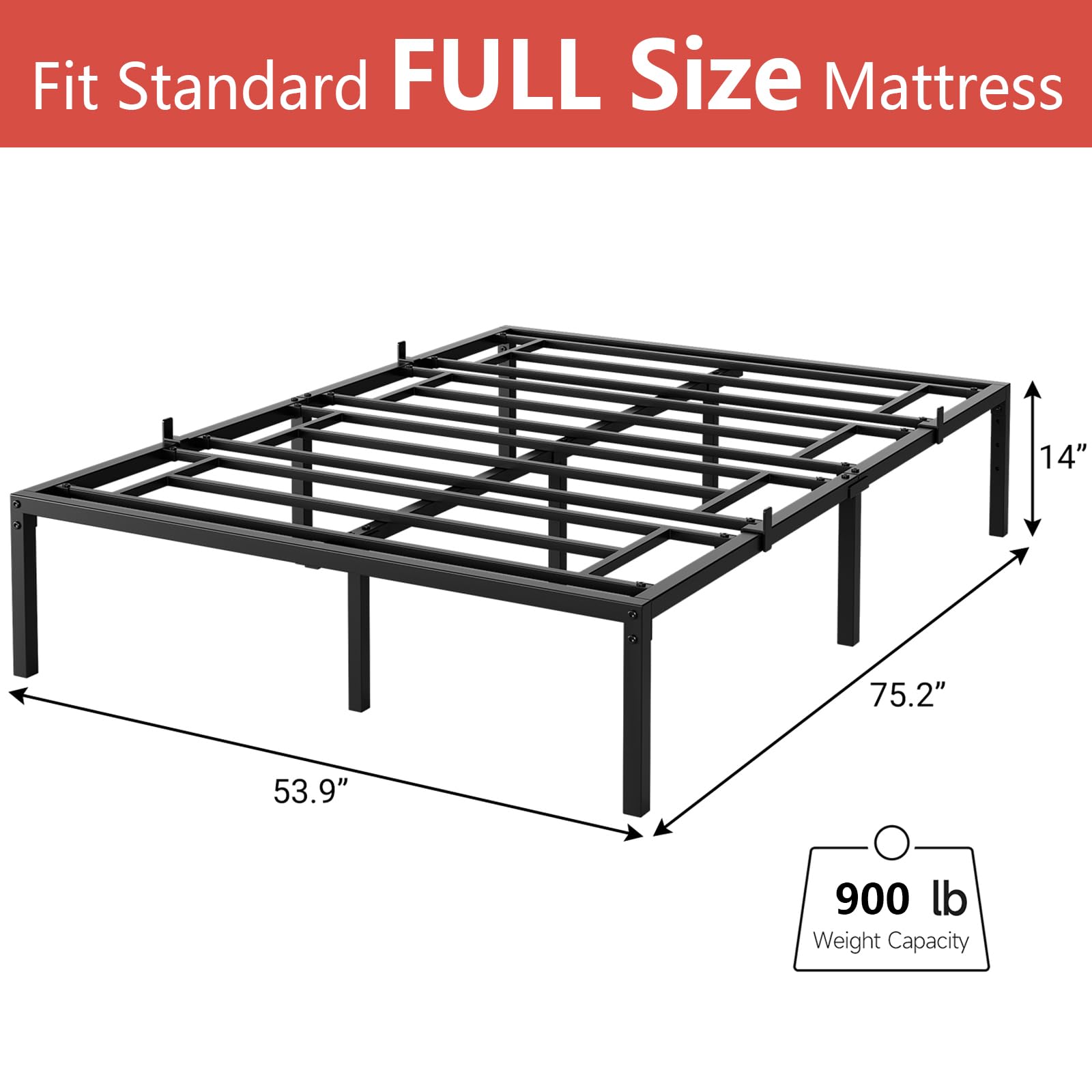 GAOMON Full Size Bed Frame 14 inch Black Metal Platform Bed Frame No Box Spring Needed Bedframe with Metal Slats Support Mattress Foundation Beds Base Easy Assembly Under Beds Storage-Full Size